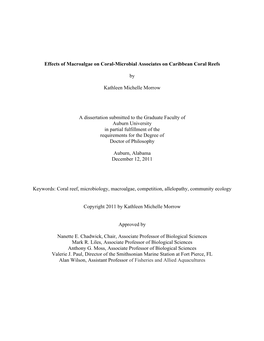 Effects of Macroalgae on Coral-Microbial Associates on Caribbean Coral Reefs