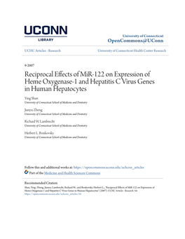 Reciprocal Effects of Mir-122 on Expression of Heme Oxygenase-1