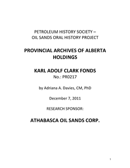 Karl a Clark Fonds at the Provincial Archives of Alberta
