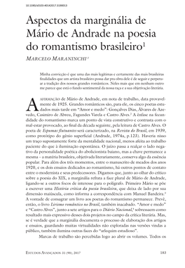 Aspectos Da Marginália De Mário De Andrade Na Poesia Do Romantismo Brasileiro1 MARCELO MARANINCHI I