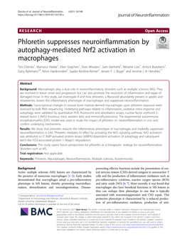 Phloretin Suppresses Neuroinflammation by Autophagy