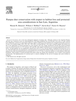 Pampas Deer Conservation with Respect to Habitat Loss and Protected Area Considerations in San Luis, Argentina