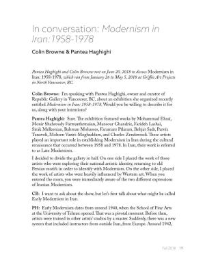 Modernism in Iran:1958-1978 Colin Browne & Pantea Haghighi