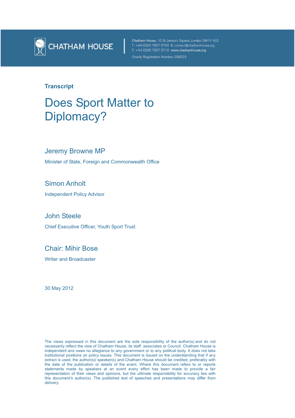 Does Sport Matter to Diplomacy?