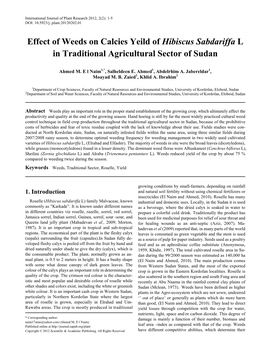 Weeds, Traditional Sector, Roselle, Yield