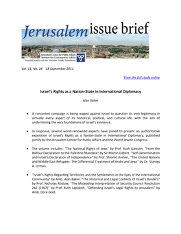 Israel's Rights As a Nation-State in International Diplomacy