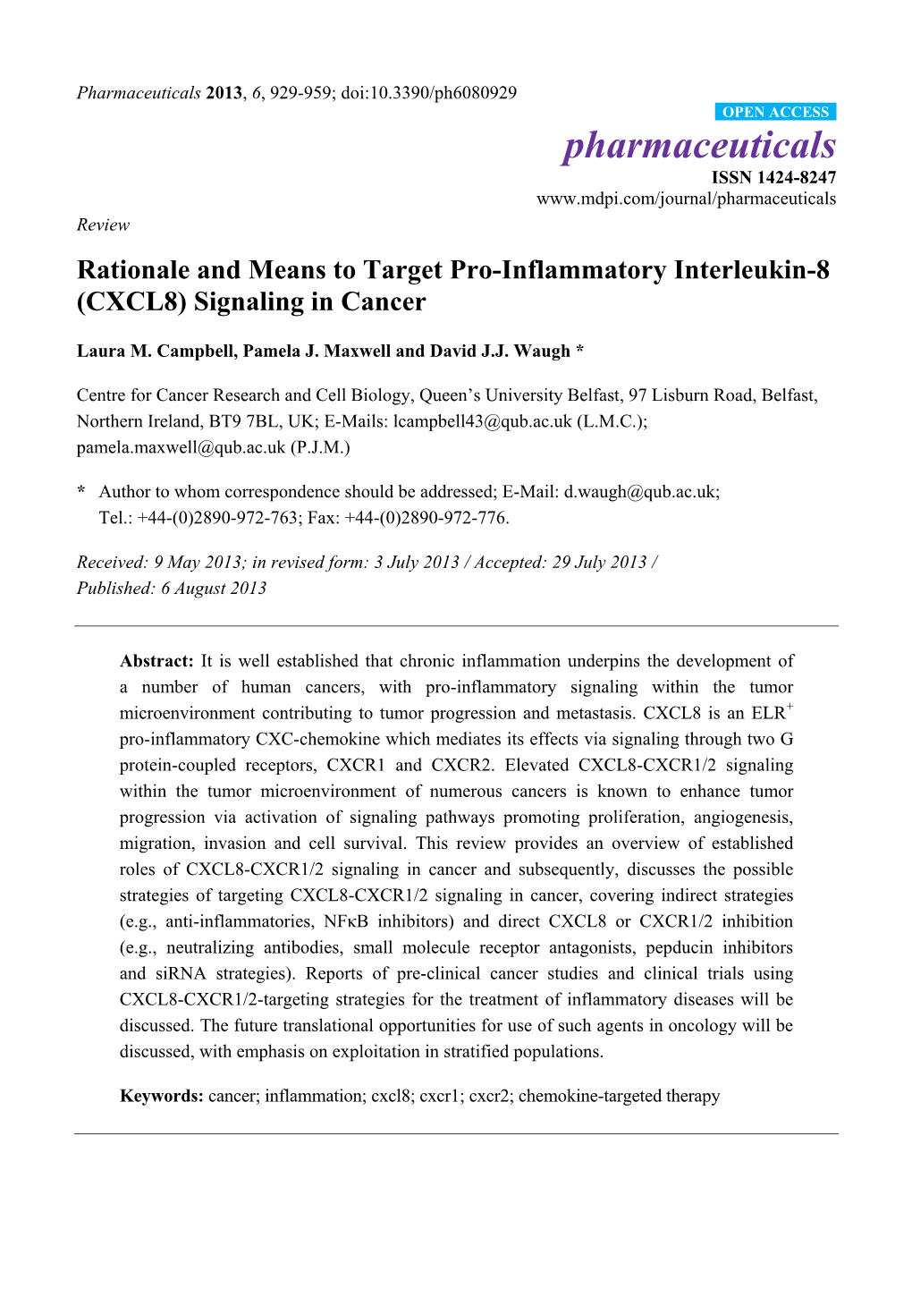 CXCL8) Signaling in Cancer