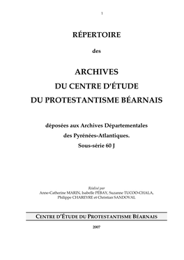 Archives Du Centre D'étude Du Protestantisme Béarnais