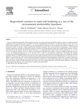 Stage-Related Variation in Rapid Cold Hardening As a Test of the Environmental Predictability Hypothesis