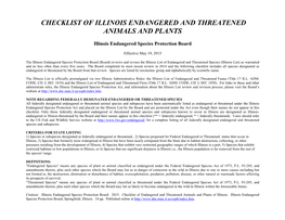 Checklist of Illinois Endangered and Threatened Animals and Plants