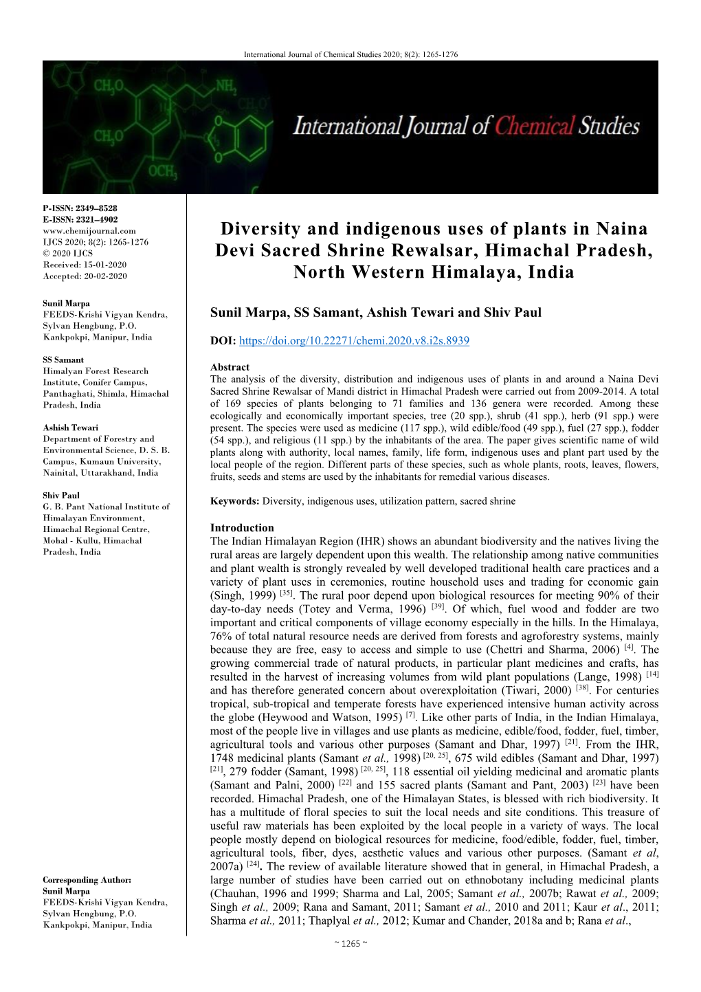 Diversity and Indigenous Uses of Plants in Naina Devi Sacred Shrine