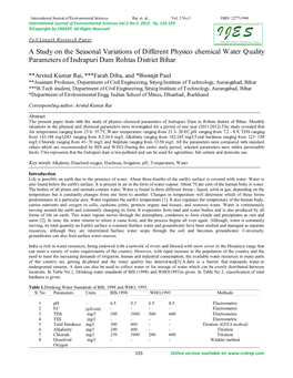 A Study on the Seasonal Variations of Different Physico Chemical Water Quality Parameters of Indrapuri Dam Rohtas District Bihar