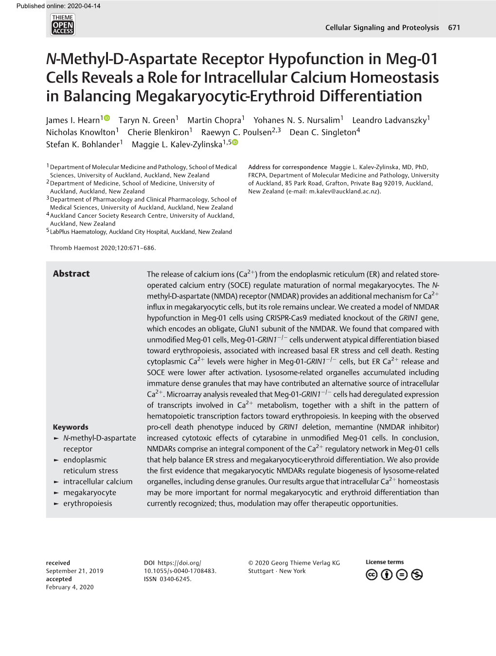 N-Methyl-D-Aspartate Receptor Hypofunction in Meg-01 Cells Reveals a Role for Intracellular Calcium Homeostasis in Balancing Megakaryocytic-Erythroid Differentiation