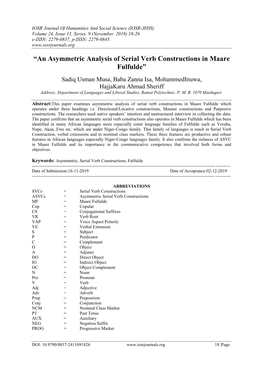 “An Asymmetric Analysis of Serial Verb Constructions in Maare Fulfulde”