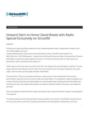 Howard Stern to Honor David Bowie with Radio Special Exclusively on Siriusxm