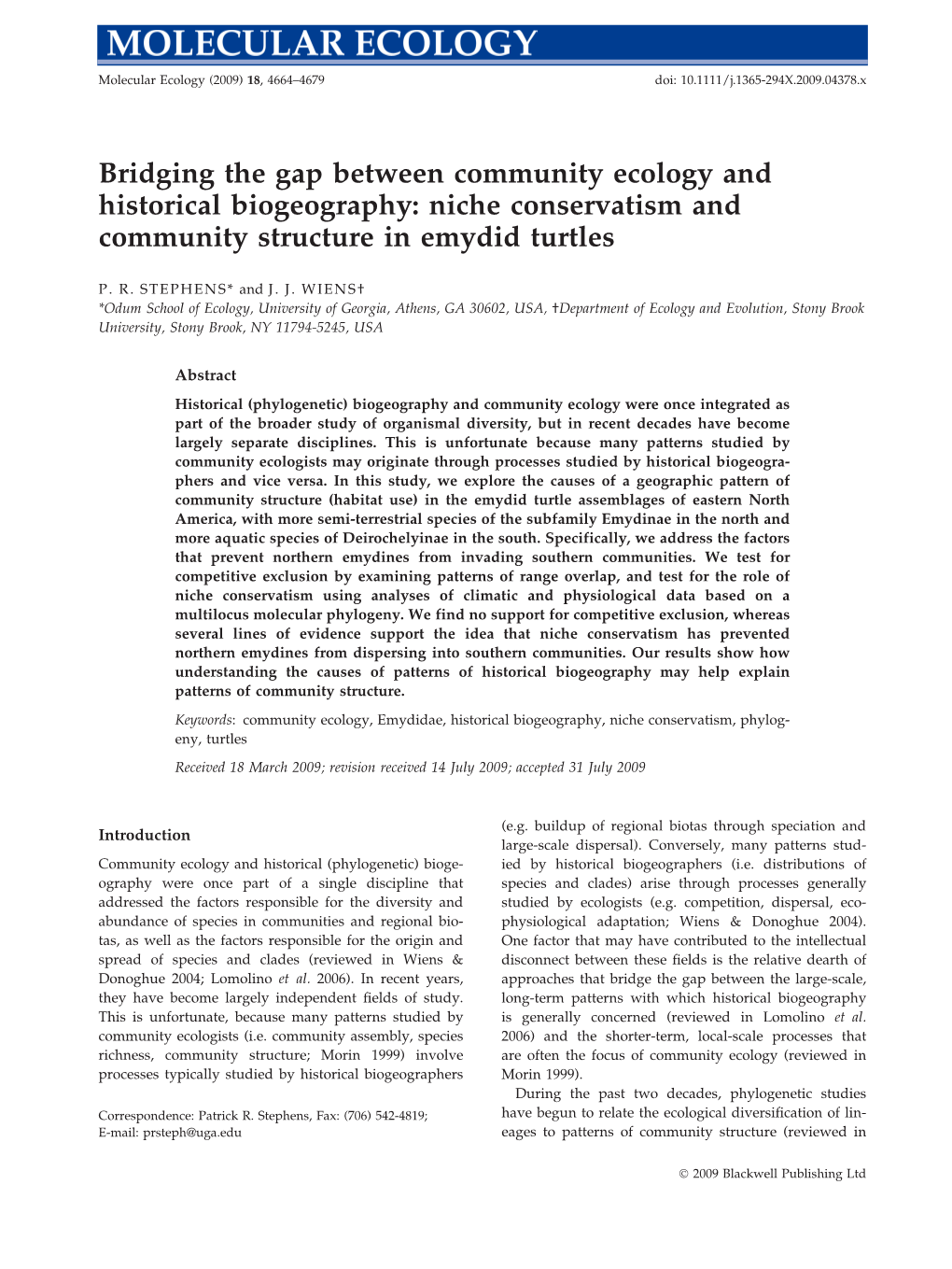 Bridging the Gap Between Community Ecology and Historical Biogeography: Niche Conservatism and Community Structure in Emydid Turtles