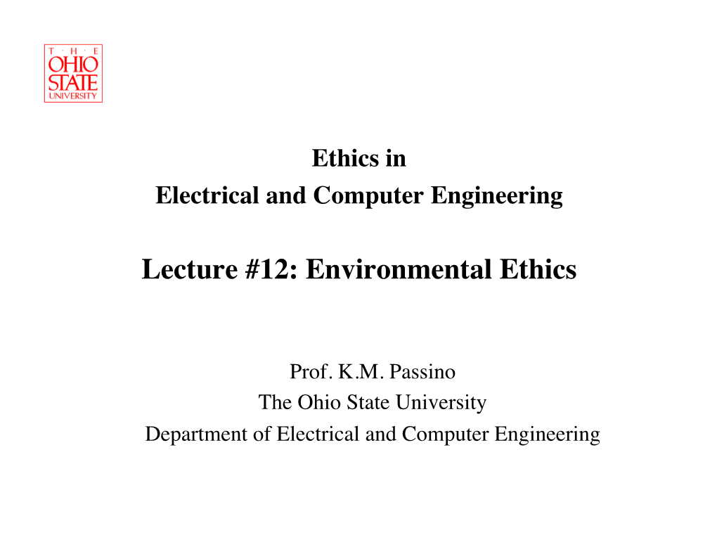 Lecture #12: Environmental Ethics