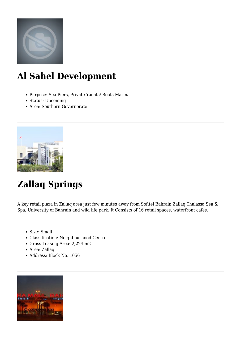Al Sahel Development,Zallaq Springs,Sitra Mall,Al Reem Center