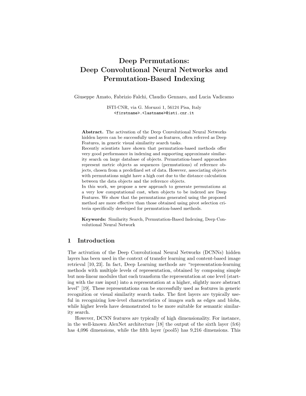 Deep Convolutional Neural Networks and Permutation-Based Indexing