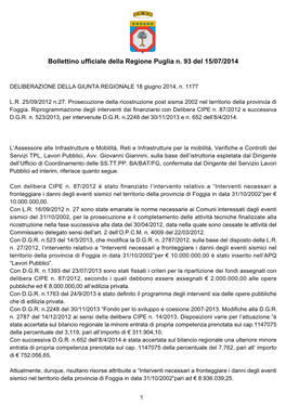 Bollettino Ufficiale Della Regione Puglia N. 93 Del 15/07/2014