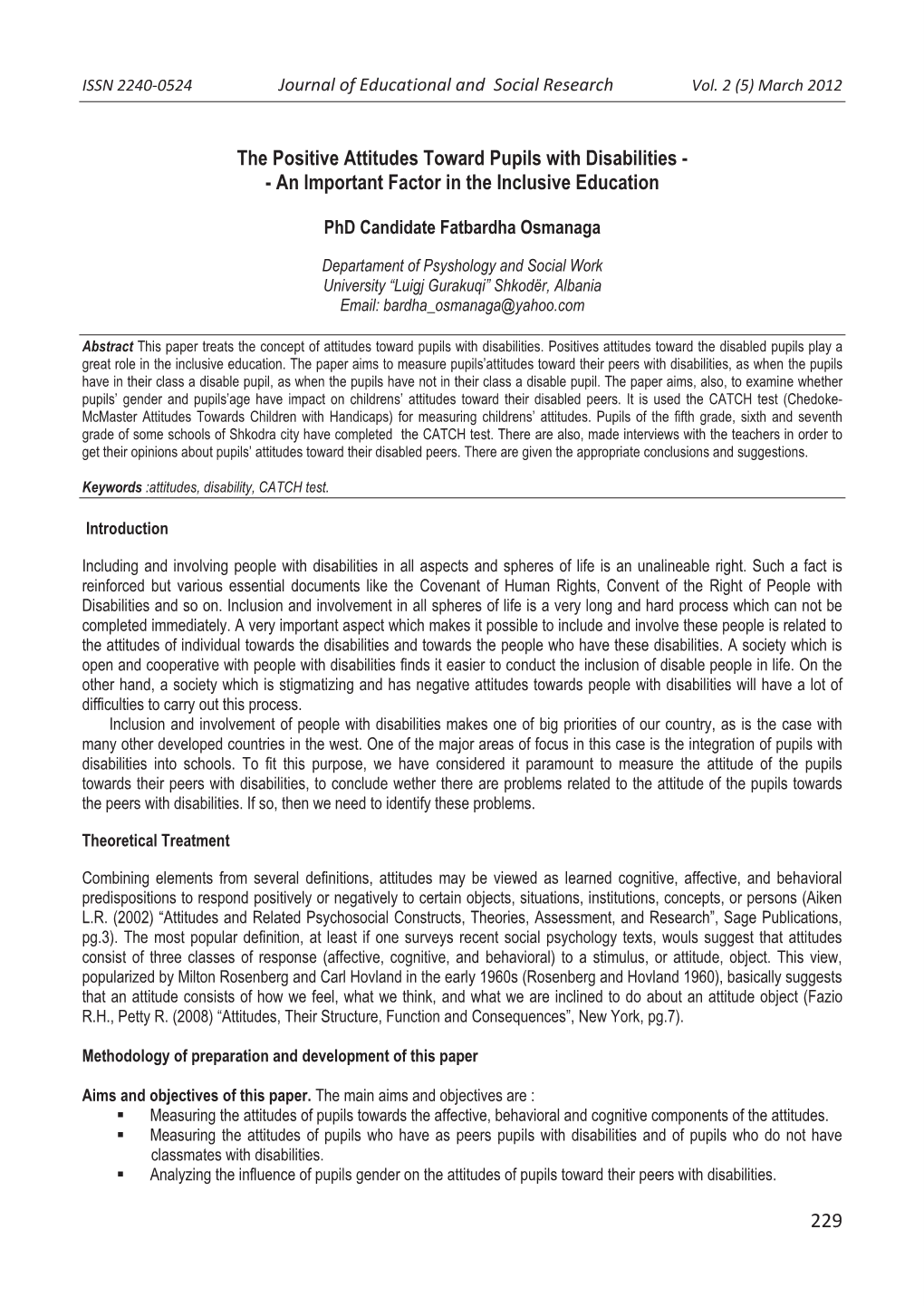 229 the Positive Attitudes Toward Pupils with Disabilities