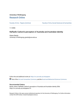 Raffaello Carboni's Perception of Australia and Australian Identity