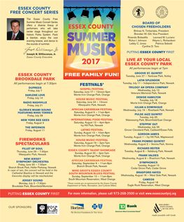 Summer Music Concert Series BOARD of Offers a Diverse Lineup of CHOSEN FREEHOLDERS Performers Who Will Take ESSEX COUNTY Center Stage Throughout Our Britnee N