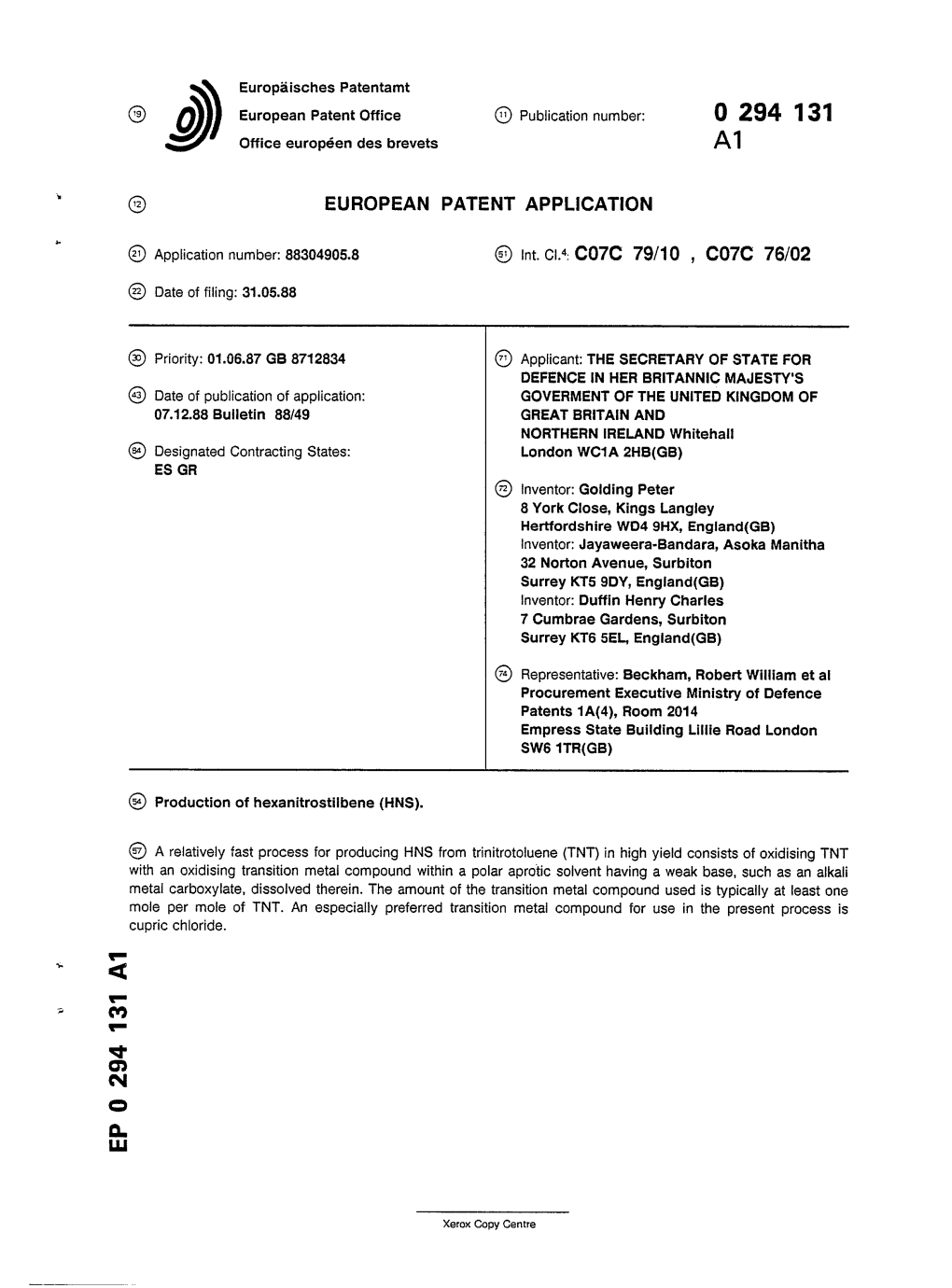 Production of Hexanitrostilbene \HNS\