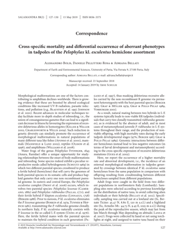 Cross-Specific Mortality and Differential Occurrence of Aberrant Phenotypes in Tadpoles of the Pelophylax Kl