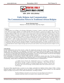 Faith, Religion and Communication: the Communication Pattern in Traditional African Religion