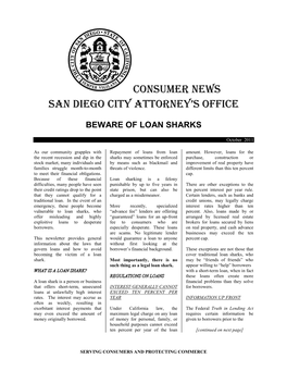 Consumer News San Diego City Attorney's Office