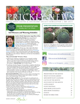 Prickly News South Coast Cactus & Succulent Society Newsletter | July 2021