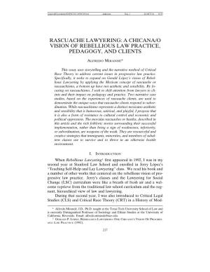 Rascuache Lawyering: a Chicana/O Vision of Rebellious Law Practice, Pedagogy, and Clients