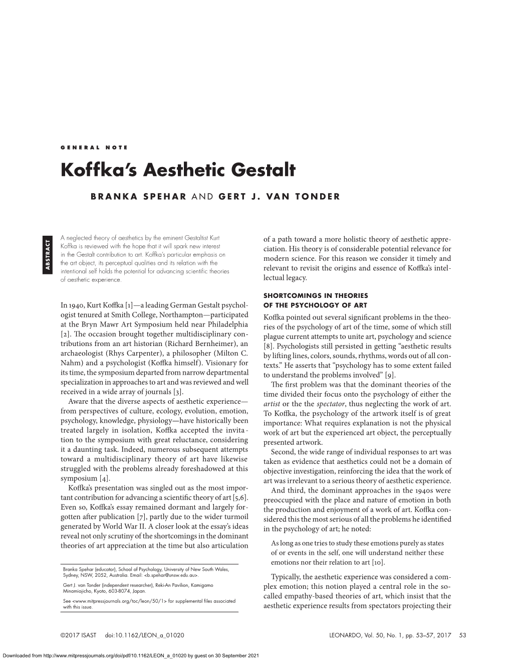 Koffka's Aesthetic Gestalt