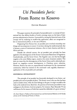 Uti Possidetis Juris: from Rome to Kosovo