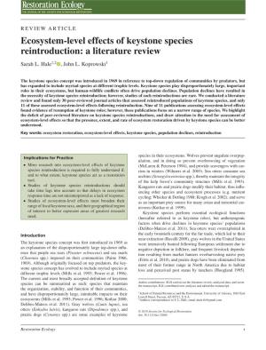 Ecosystem-Level Effects of Keystone Species Reintroduction: a Literature Review Sarah L