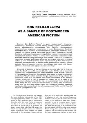 Don Delillo Libra As a Sample of Postmodern American Fiction