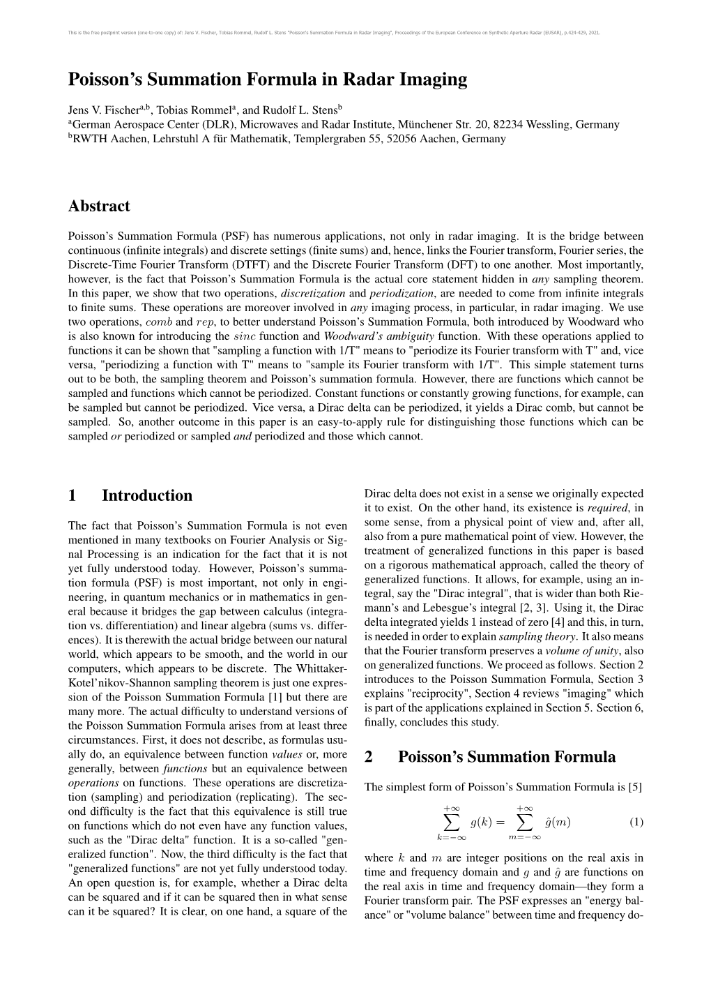 Poisson's Summation Formula in Radar Imaging