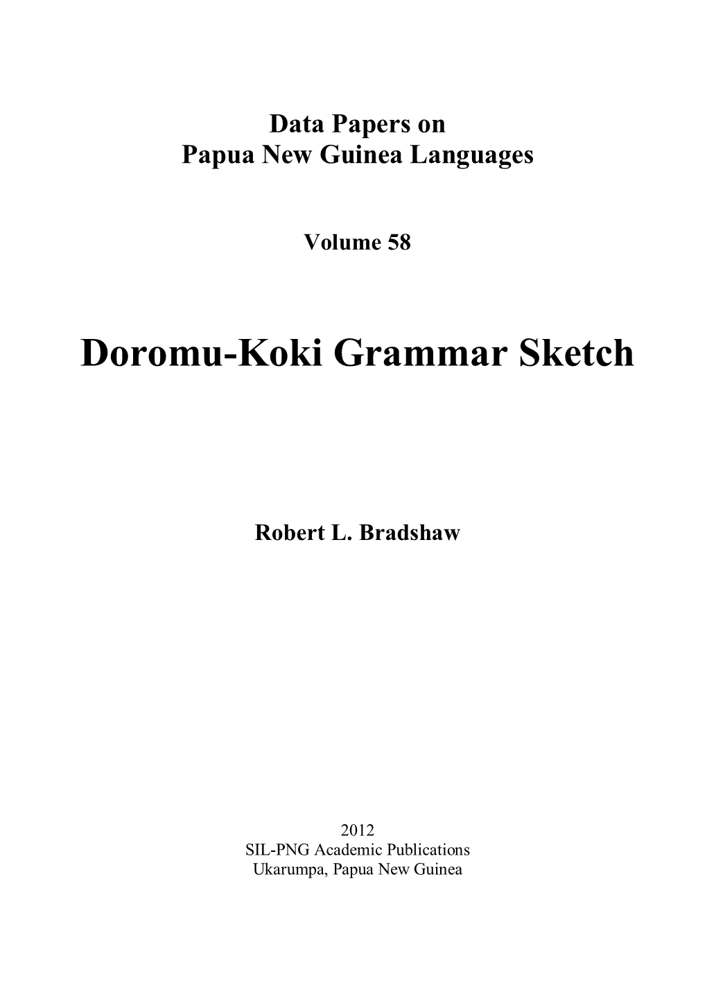 Doromu-Koki Grammar Sketch