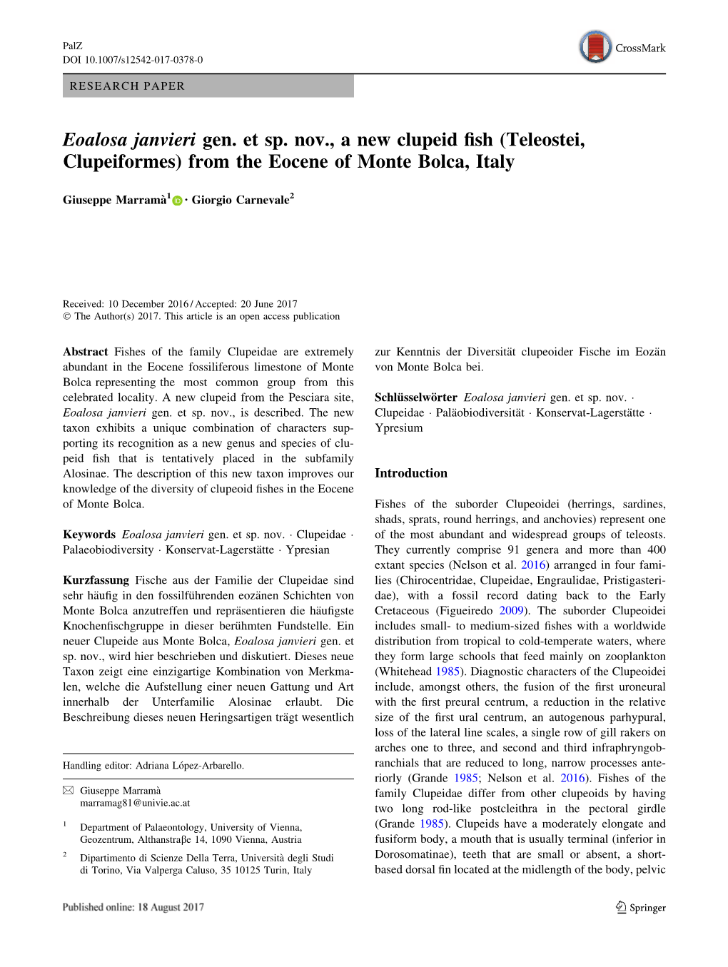 Eoalosa Janvieri Gen. Et Sp. Nov., a New Clupeid Fish (Teleostei