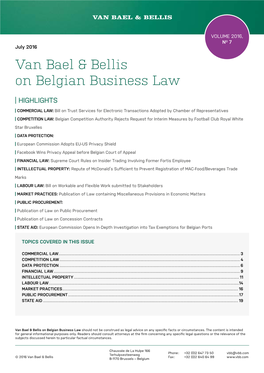 Van Bael & Bellis on Belgian Business