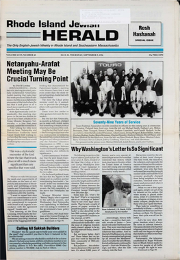 HERALD SPECIAL ISSUE the Only English-Jewish Weekly in Rhode Island and Southeastern Massachusetts