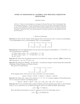 Intro to Homological Algebra and Spectral Sequences Minicourse