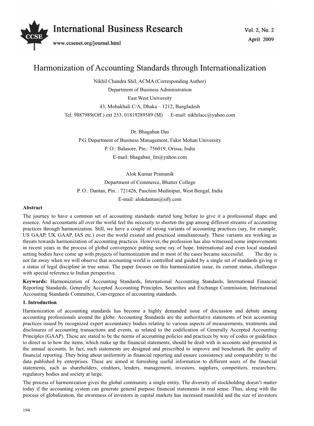 Harmonization of Accounting Standards Through Internationalization