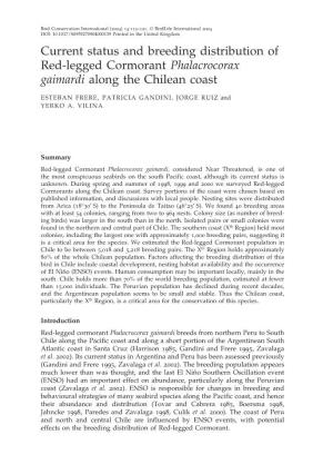 Current Status and Breeding Distribution of Red-Legged Cormorant Phalacrocorax Gaimardi Along the Chilean Coast