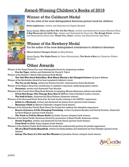 Award-Winning Children's Books of 2019 Other Awards