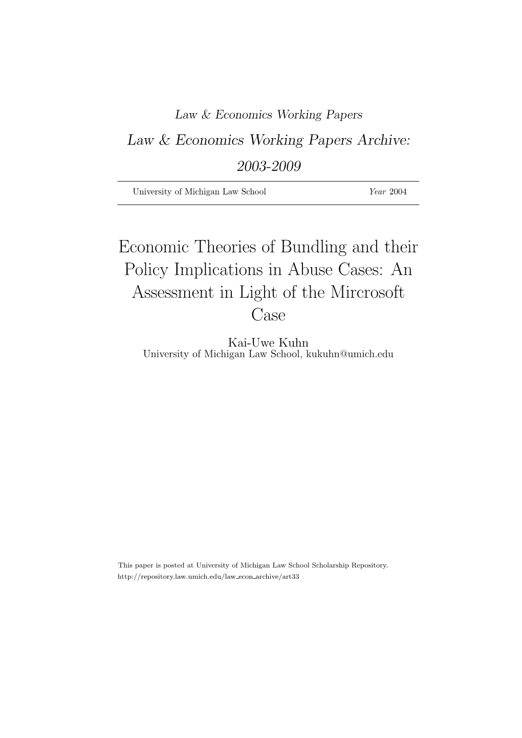 Economic Theories of Bundling and Their Policy Implications in Abuse
