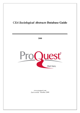CSA Sociological Abstracts Database Guide