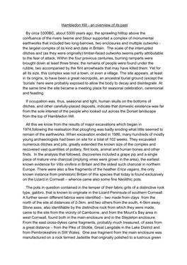 Hambledon Hill - an Overview of Its Past