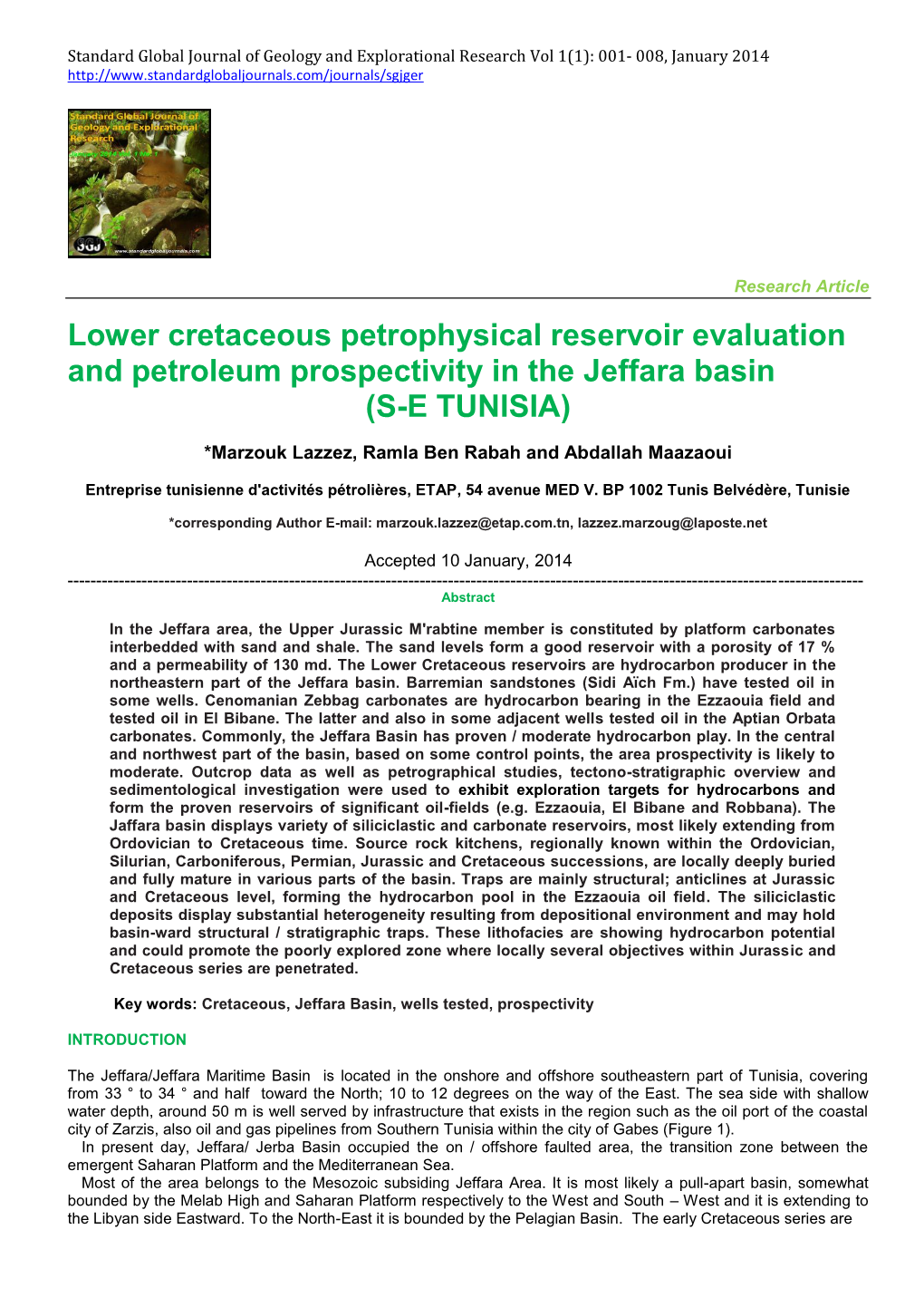 Sedimentary Records and Stratigraphic Significance of the Lower Cretaceous Deposits in Southern Tunisia